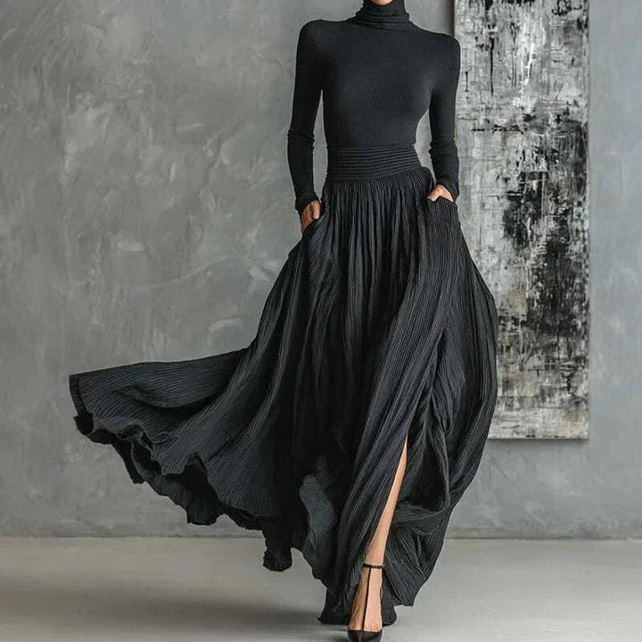 Turtleneck Pullover Top med Lang Nederdel