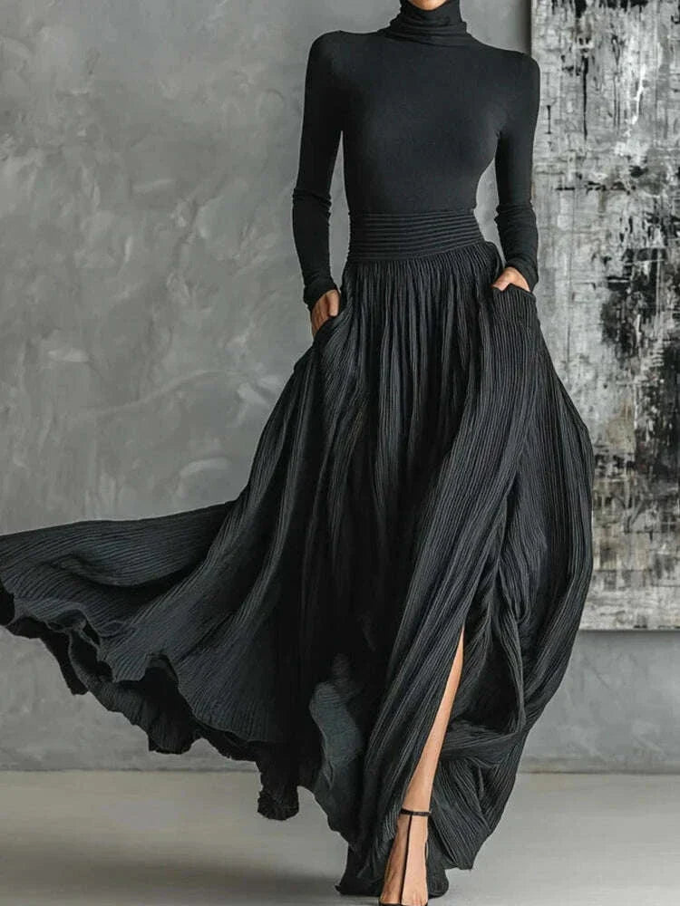 Turtleneck Pullover Top med Lang Nederdel